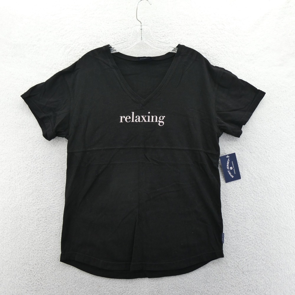 Spirit Jersey Shirt Womens Small Relaxing Black V-Neck Short Sleeve Tee Cotton